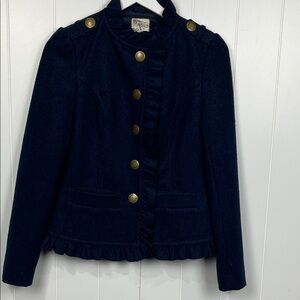 Tulle Womens Military Style Jacket XS Navy Pockets Lined Snap Buttons Wool Poly
